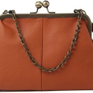 Women Classical Kiss Lock Clutch with Chain Strap Shoulder Bag Purse Wallet